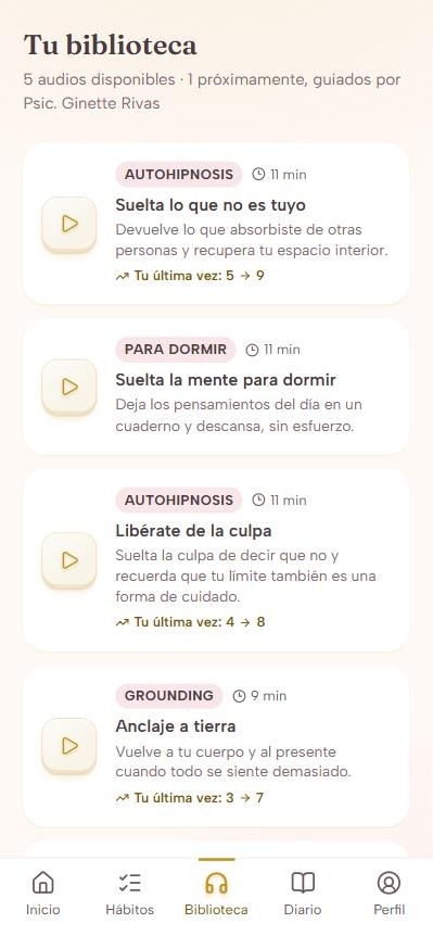 Biblioteca de audios de autohipnosis guiada en español, con la calma de antes y después